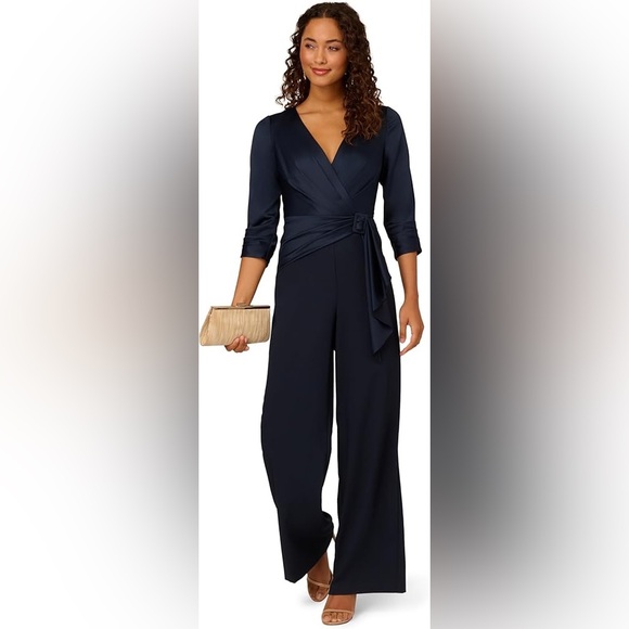 Adrianna Papell Women's Satin Crepe Jumpsuit, Dark Navy, 16 - Picture 1 of 5